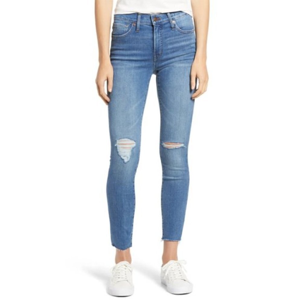 Madewell mid-rise skinny distressed jeans ankle raw hem 9" new 37 24W 24